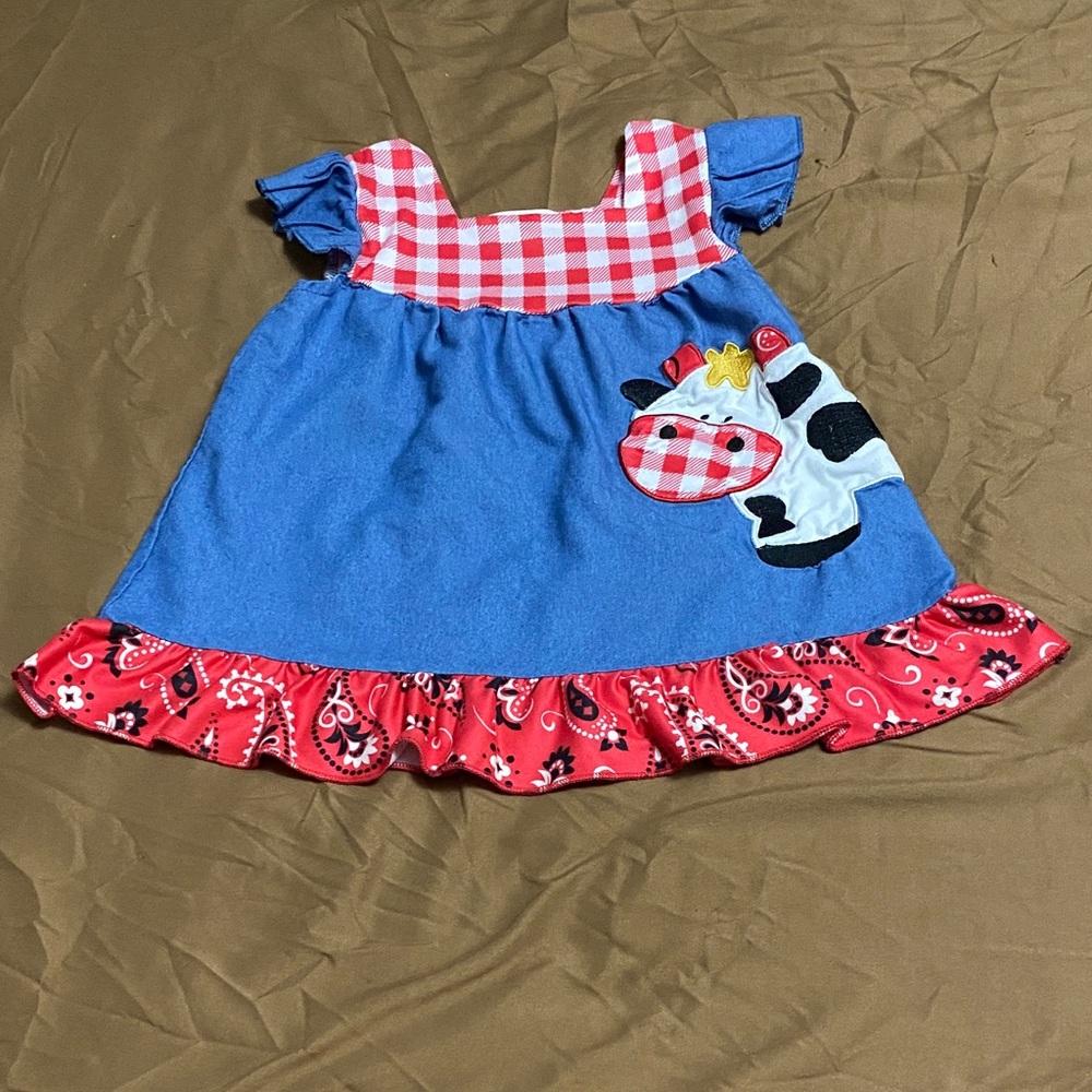 Blue and Red Kids Top with Cow Design